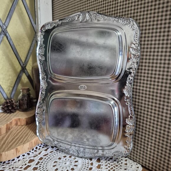 Vintage Silver Toned Serving Tray Folding Handles - Picture 5 of 9